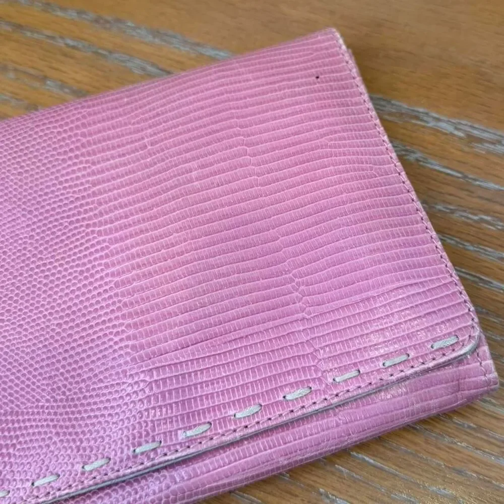 Vintage Kate Spade Pink Leather Embossed Crocodile Skin Texture Wallet Clutch